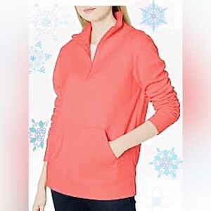 🧡🆕🧡 Amazon Essentials Women's Long Sleeve Fleece Quarter Zip Pullover Coral- XXL
